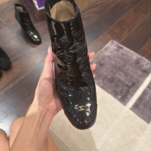 CHANEL Glossy Black Ankle Booties